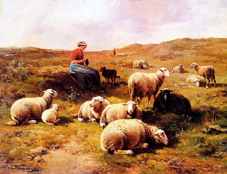 Cornelis Van Leemputten A shepherdess with her flock Norge oil painting art